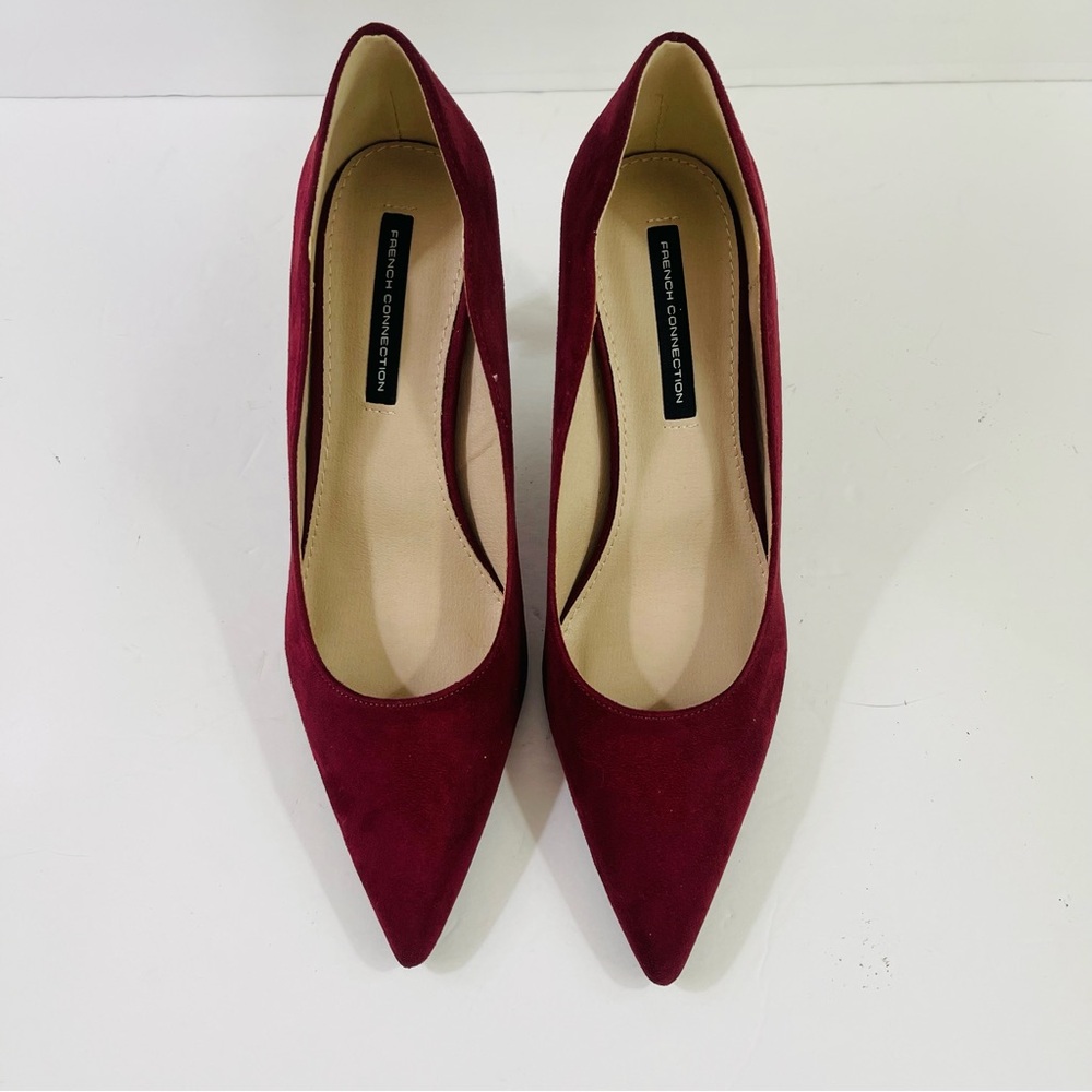 NWOT French Connection Women's Plum Burgundy Scallop Slip-On Heels Sandals - Picture 5 of 14